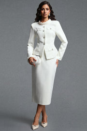 Ziriy Classic Tailored Long Sleeve Tweed Top and Skirt Two Piece Set